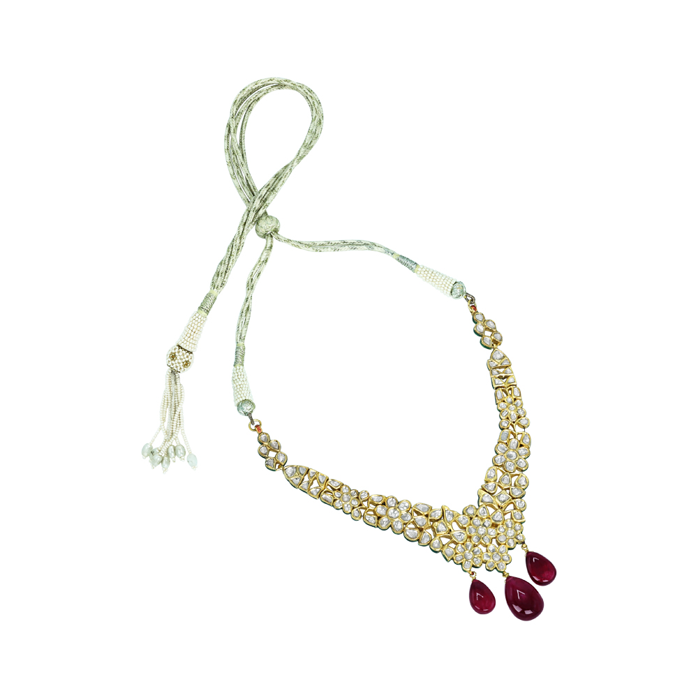 Polki Necklace with Cascading Rubylite Drops